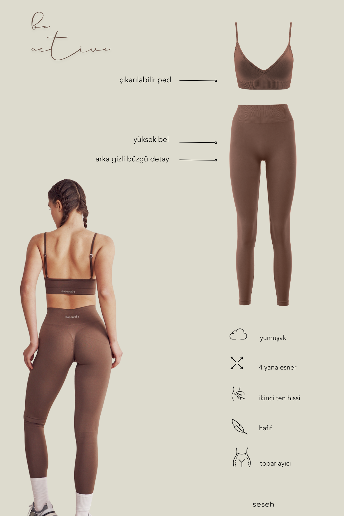 Eleve Coffee Seamless Scrunch Recovery Sports Leggings