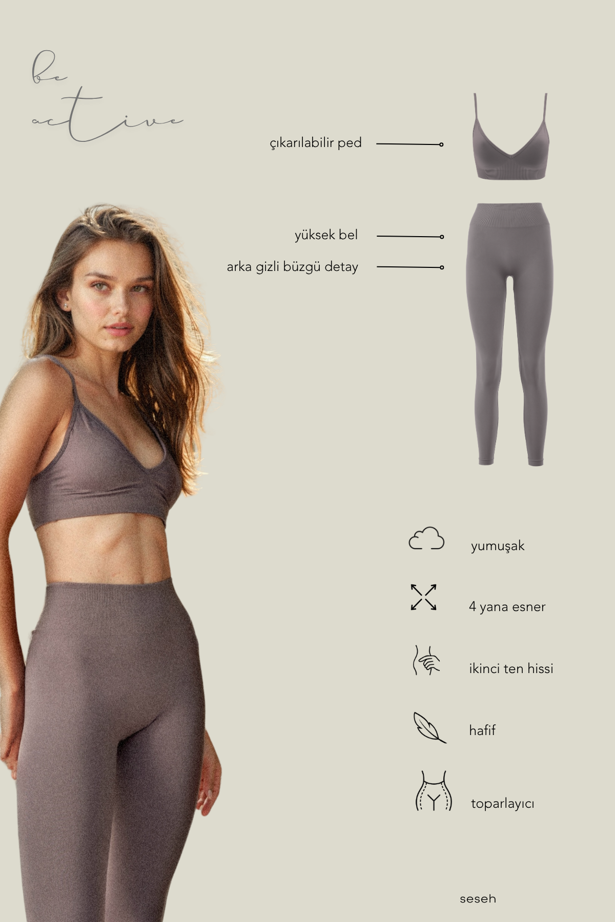 Eleve Antrasit Seamless Scrunch Toparlayıcı Spor Tayt