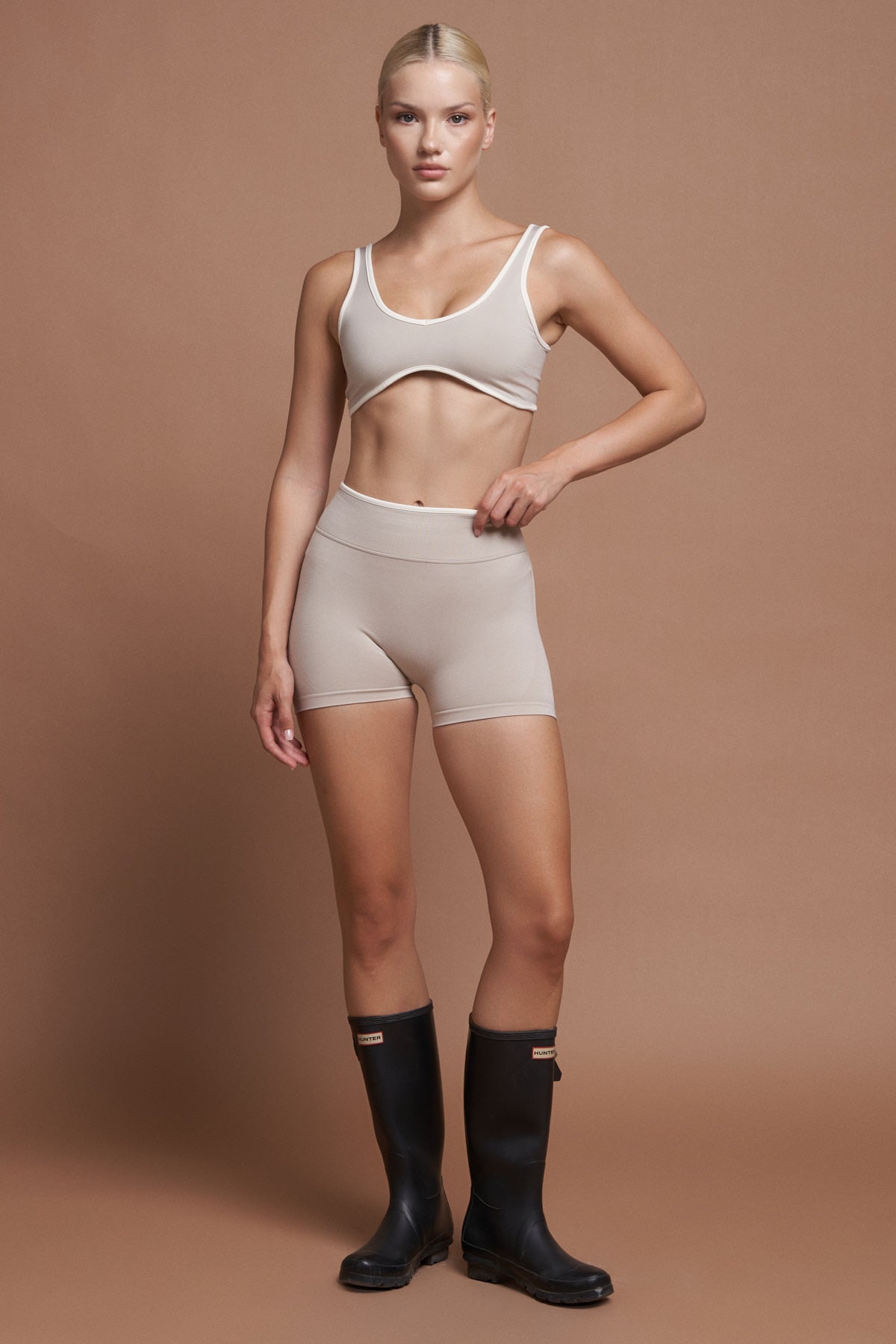 Riva Gri Çift Renk Seamless Scrunch Toparlayıcı Spor Şort