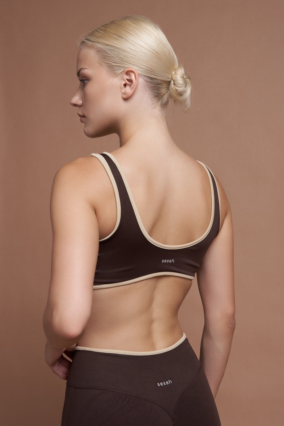 Sierra Kahverengi Çift Renk Seamless Scrunch Toparlayıcı Spor Tayt
