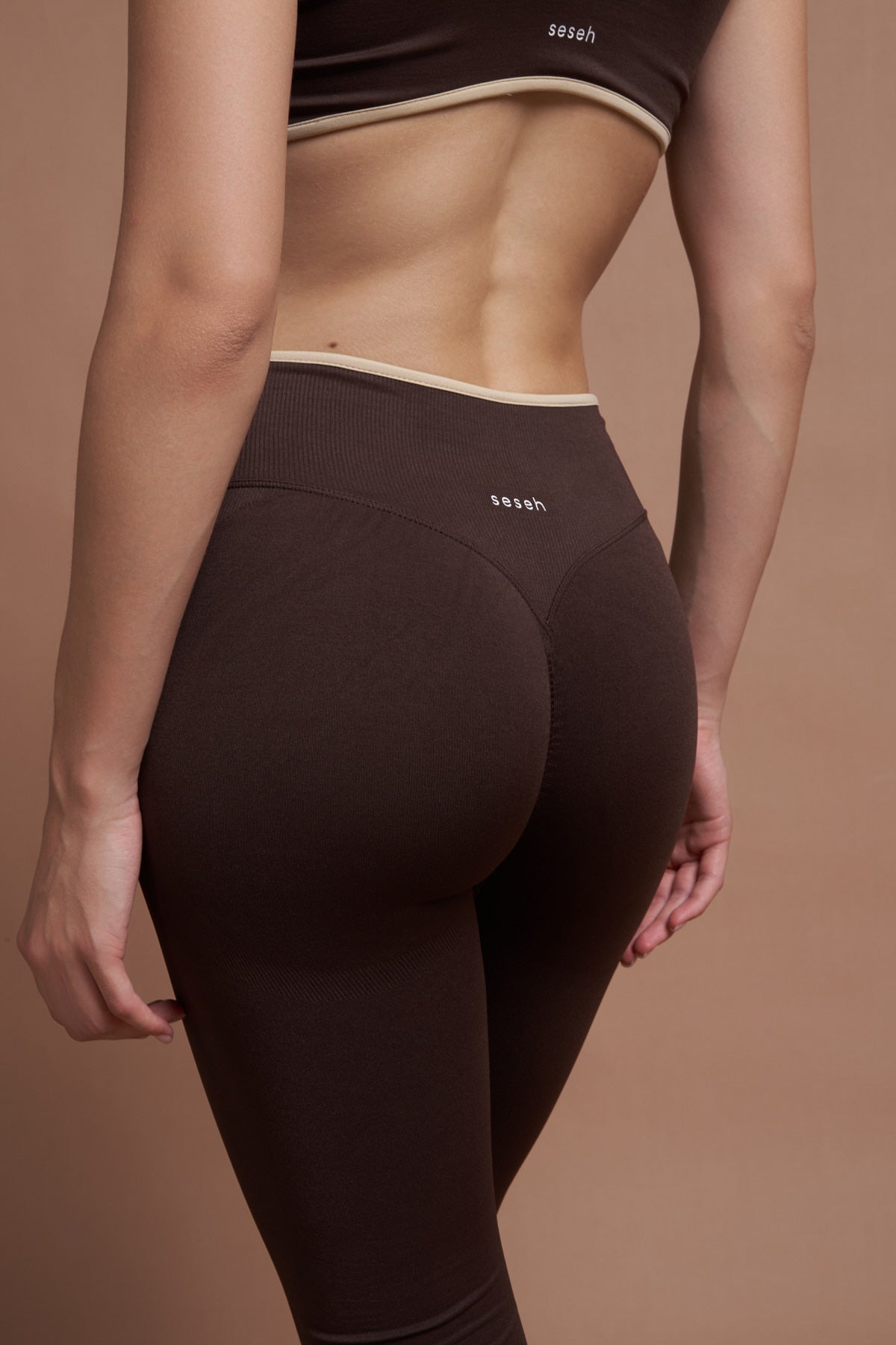 Sierra Kahverengi Çift Renk Seamless Scrunch Toparlayıcı Spor Tayt