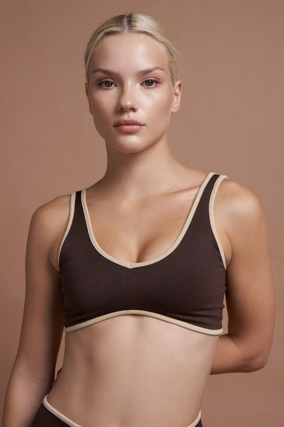 NAIA Kahverengi Çift Renk Seamless Spor Bra