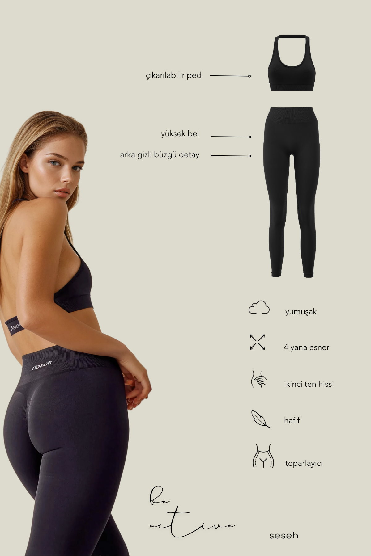 Eleve Black Seamless Scrunch Recovery Sports Leggings