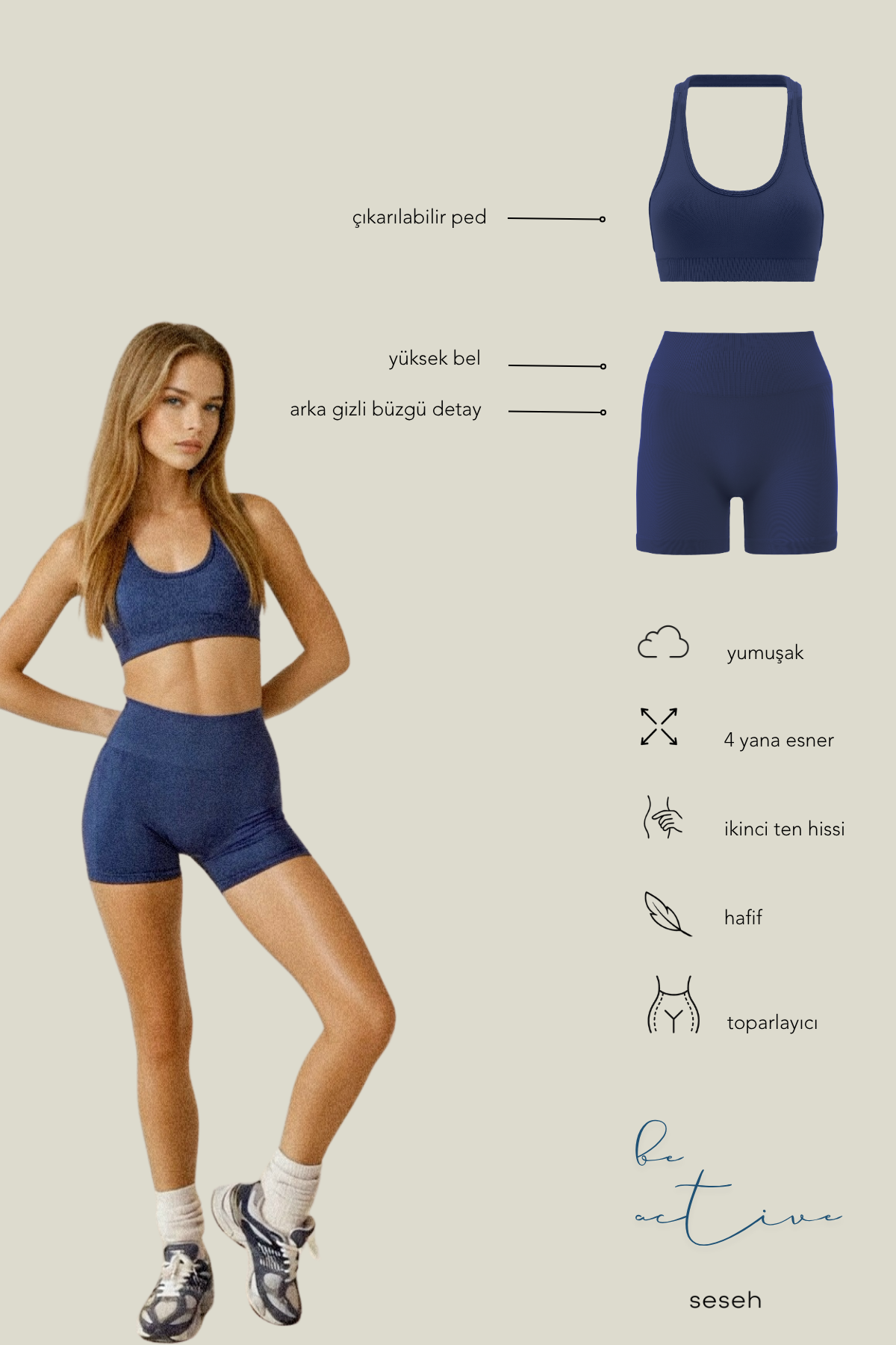 Solis Navy Navy Blue Seamless Sports Biker Shorts