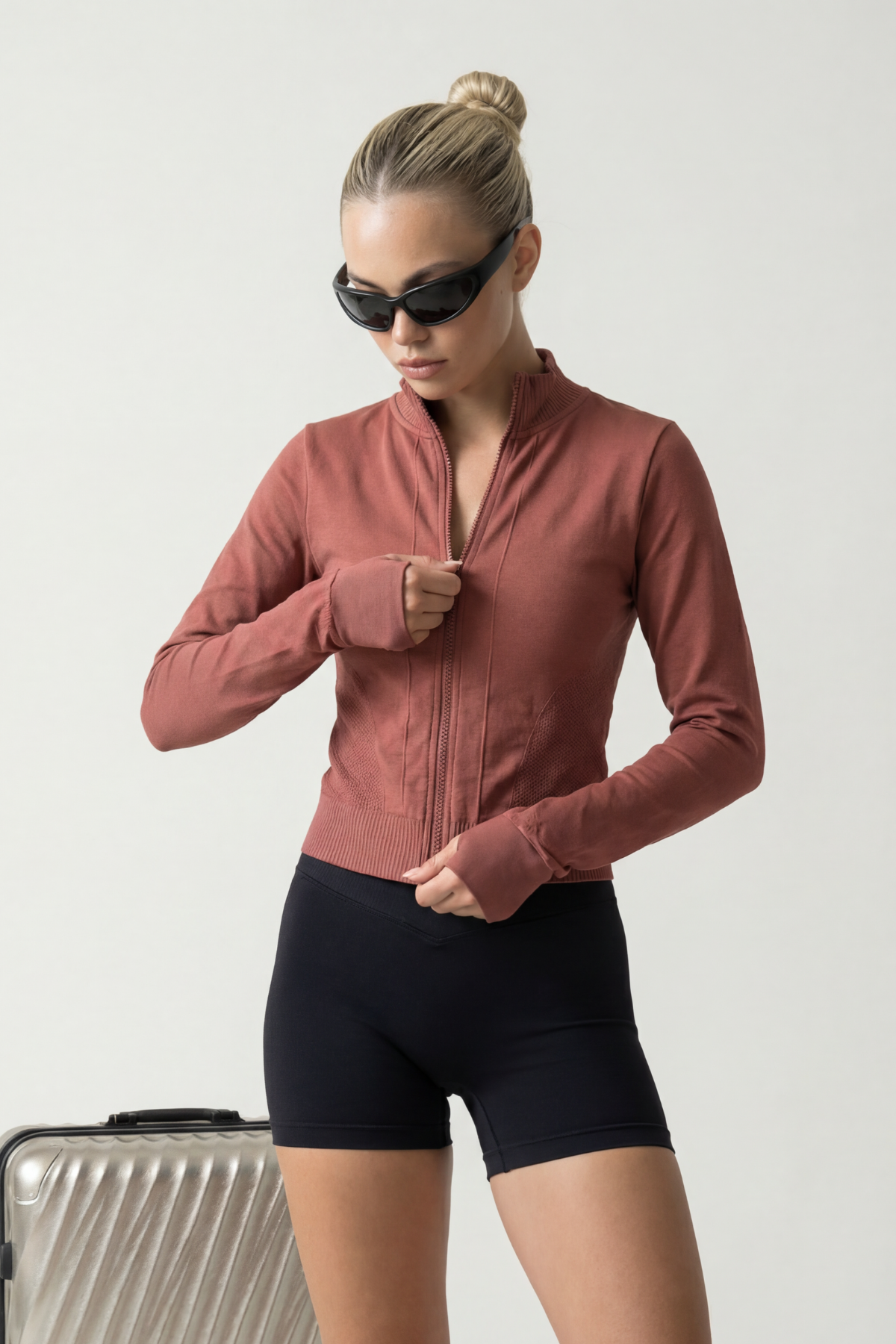 Freya Gül Kurusu Seamless Toparlayıcı Dar Kalıp Kadın Spor Ceket