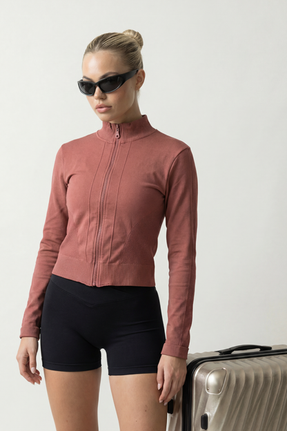 Freya Gül Kurusu Seamless Toparlayıcı Dar Kalıp Kadın Spor Ceket