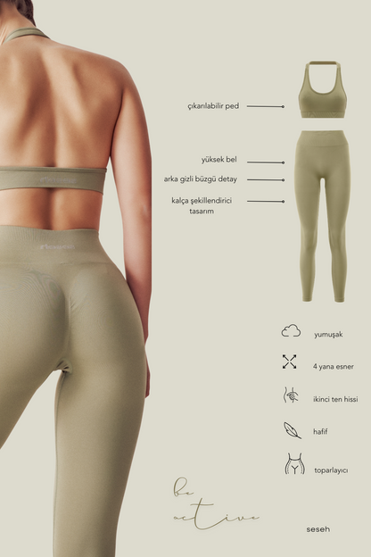 Vita Yağlı Yeşil Seamless Scrunch Toparlayıcı Spor Tayt