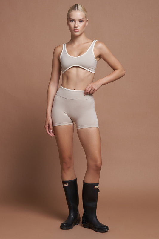Riva Gri Çift Renk Seamless Scrunch Toparlayıcı Spor Şort