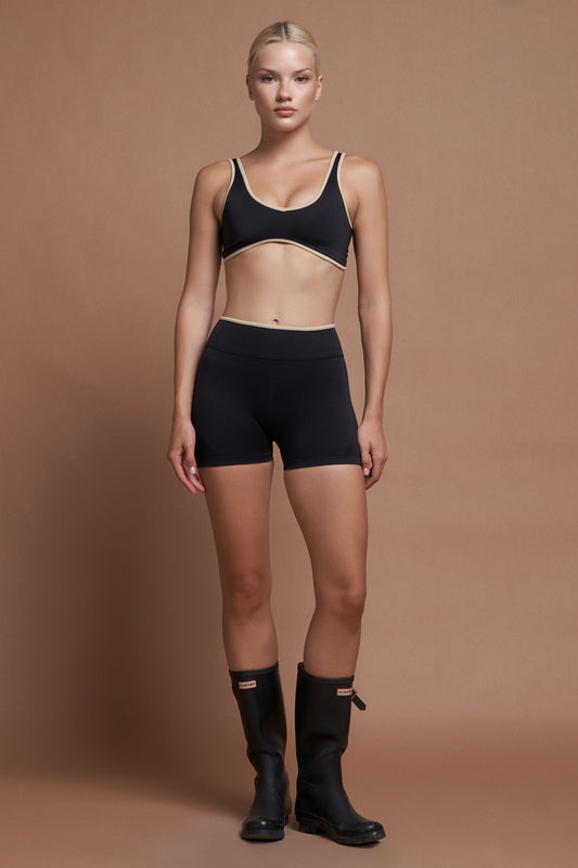 Riva Siyah Çift Renk Seamless Scrunch Toparlayıcı Spor Şort