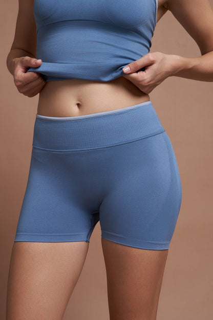 Riva Mavi Çift Renk Seamless Scrunch Toparlayıcı Spor Şort