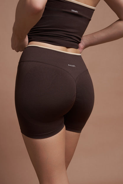 Riva Kahverengi Çift Renk Seamless Scrunch Toparlayıcı Spor Şort