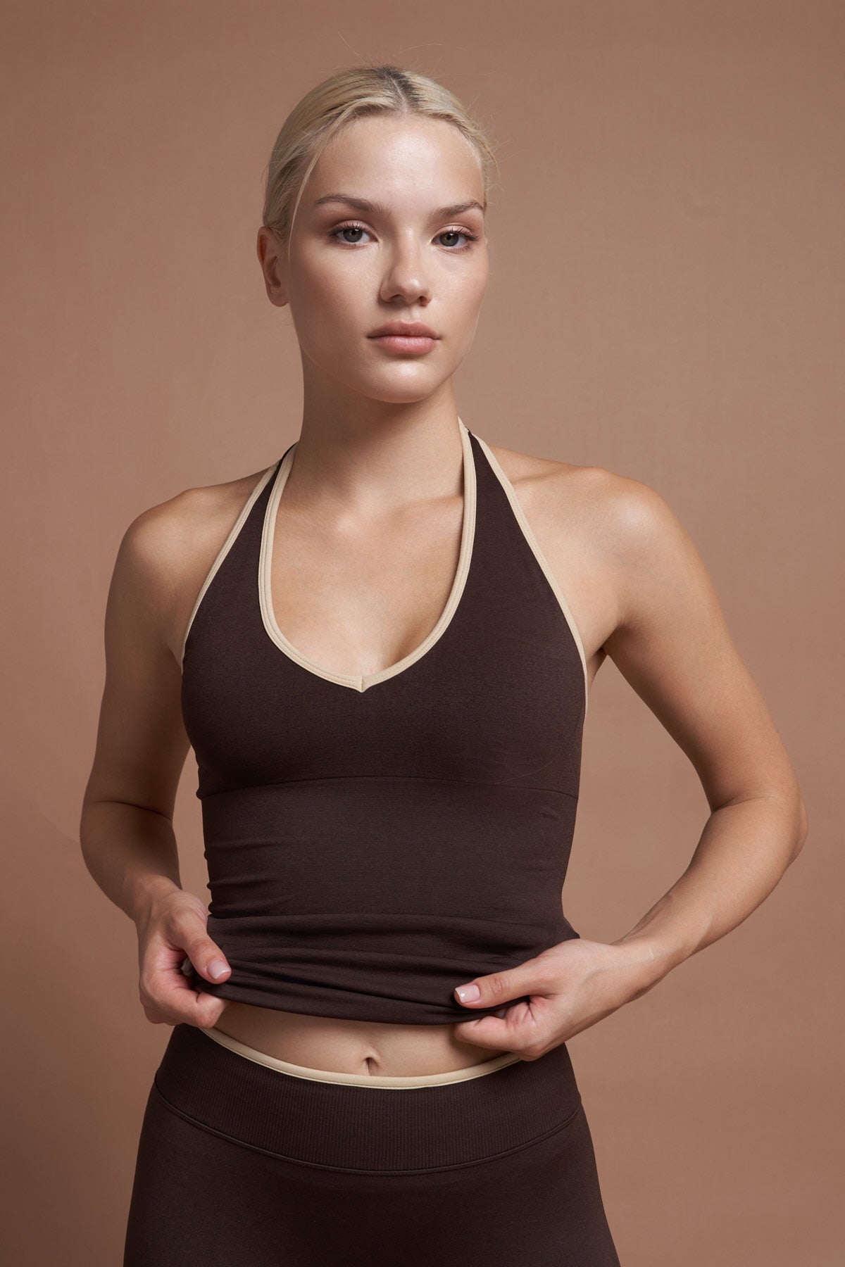 Valora Kahverengi Çift Renk Tank Top