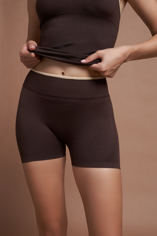Riva Kahverengi Çift Renk Seamless Scrunch Toparlayıcı Spor Şort