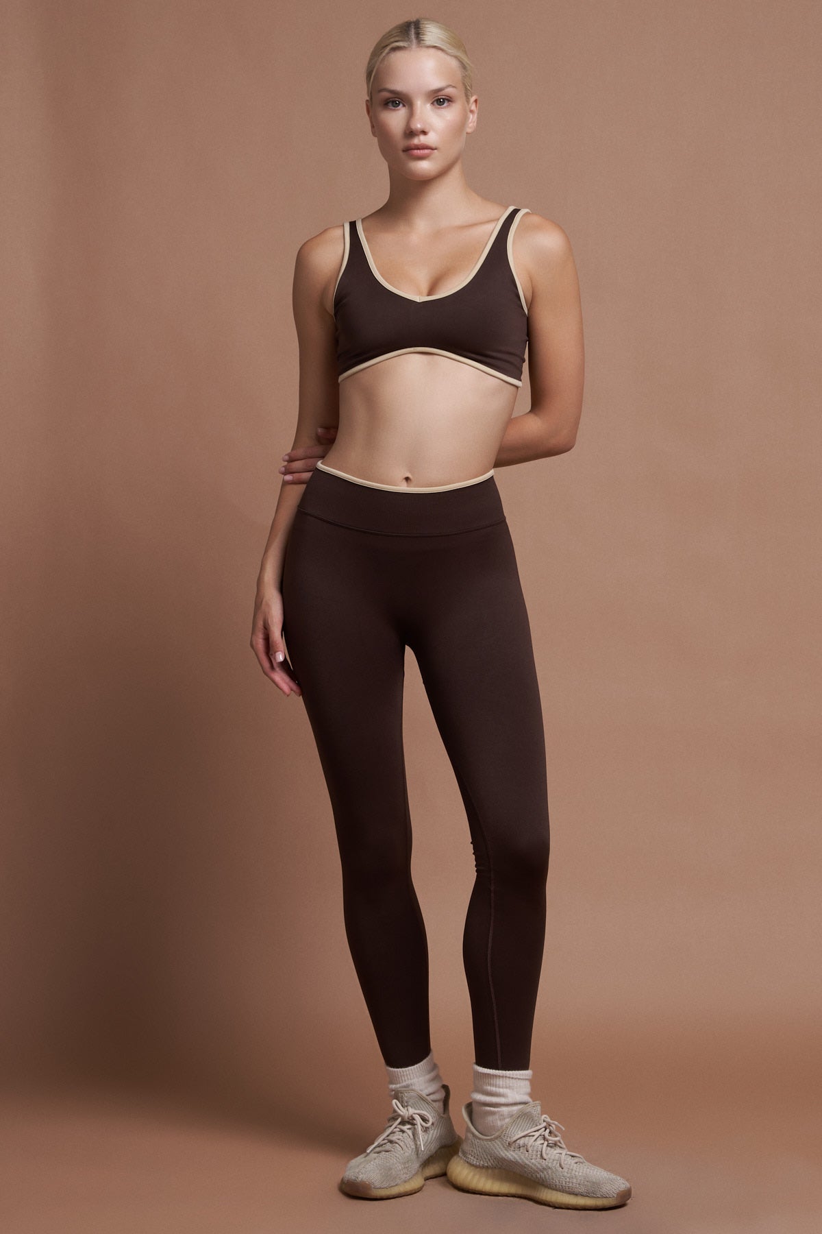 Sierra Kahverengi Çift Renk Seamless Scrunch Toparlayıcı Spor Tayt