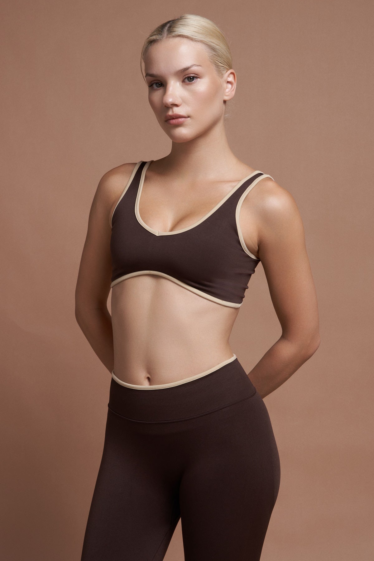 Sierra Kahverengi Çift Renk Seamless Scrunch Toparlayıcı Spor Tayt