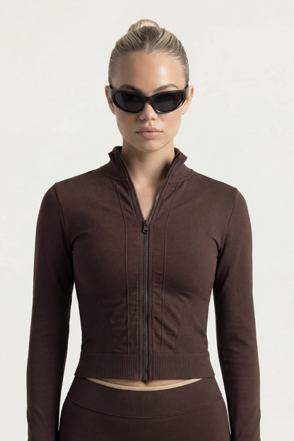 Freya Kahverengi Seamless Toparlayıcı Dar Kalıp Kadın Spor Ceket