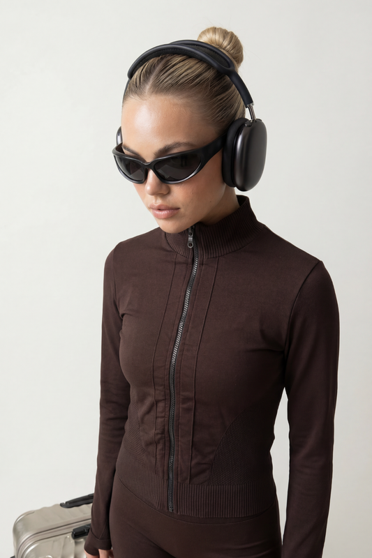 Freya Kahverengi Seamless Toparlayıcı Dar Kalıp Kadın Spor Ceket