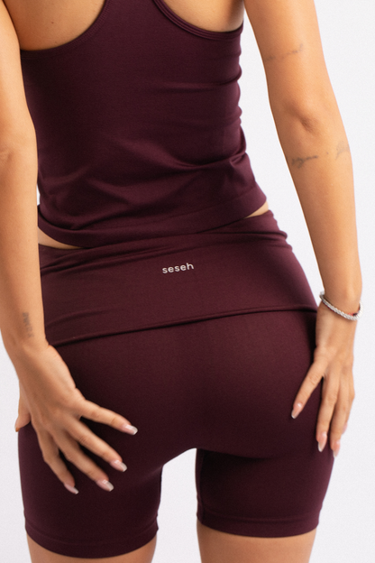 Seseh Katlamalı Fold Şort Bordo