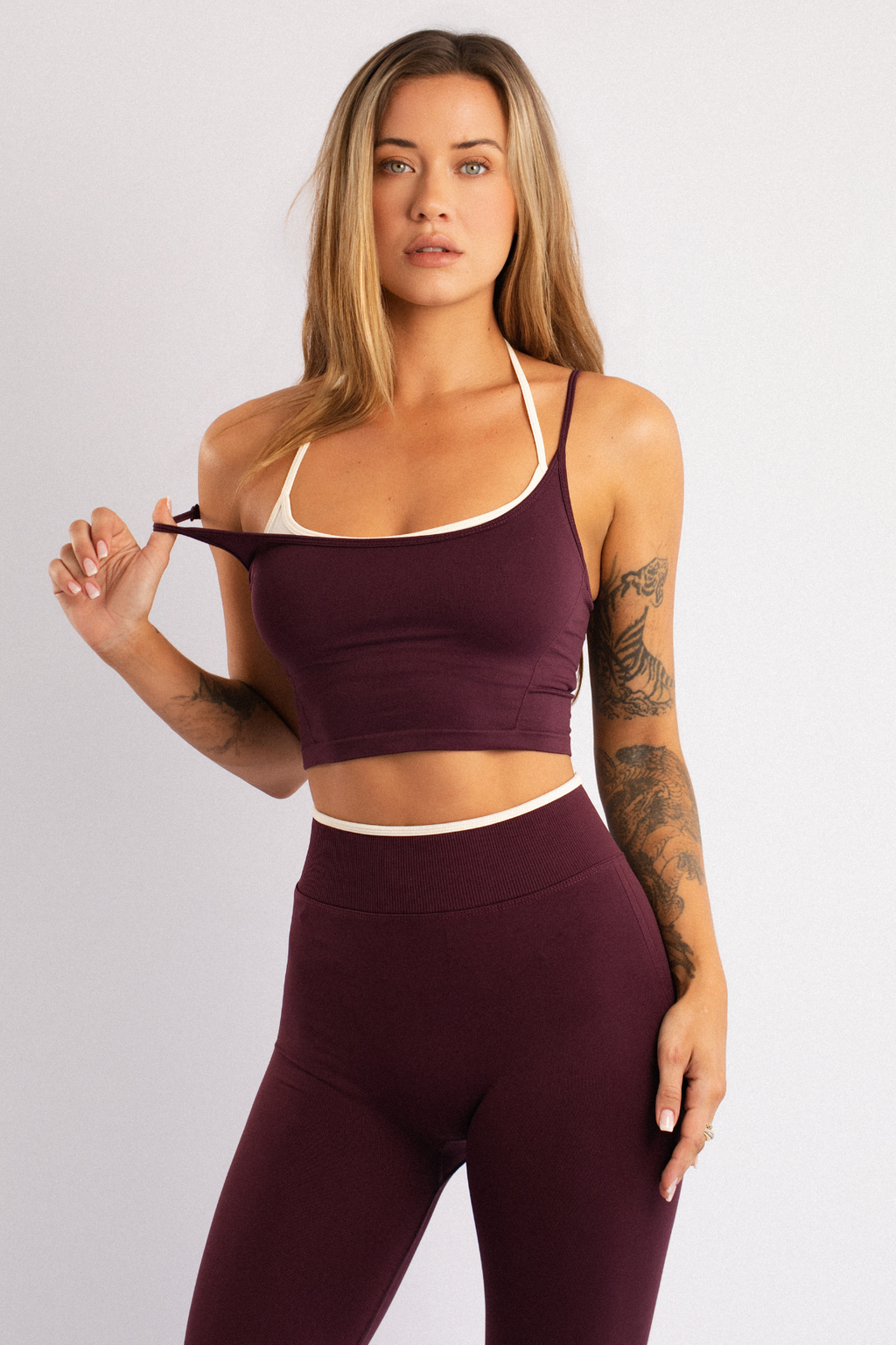 Seseh Katmanlı Crop Atlet Bordo