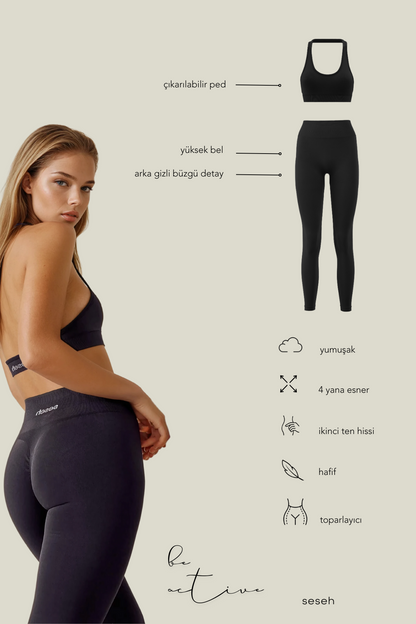 Eleve Black Seamless Scrunch Recovery Sports Leggings
